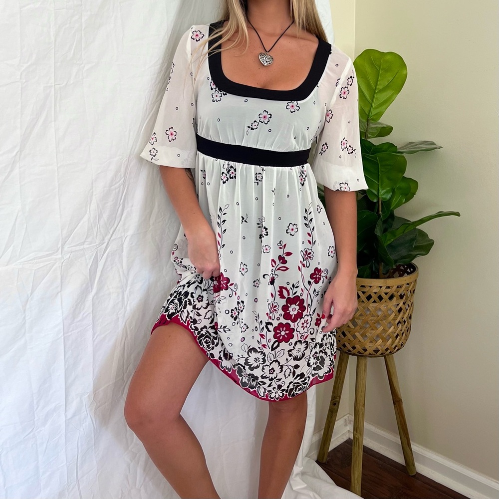 Y2K Cherry Blossom Floral Sheer Babydoll Dress